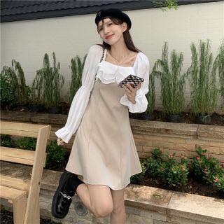 Square-neck Ruffle Panel Mini A-line Dress