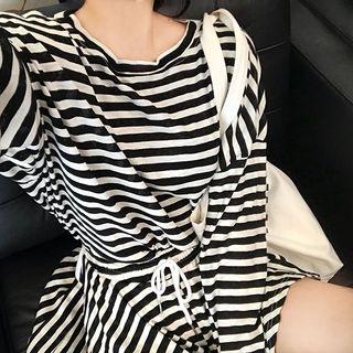 Striped Long-sleeve Loose-fit T-shirt / Striped Shorts
