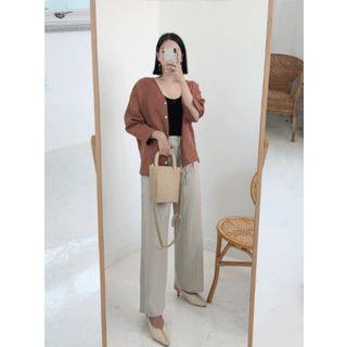 V-neck Tie-waist Ramie Blouse