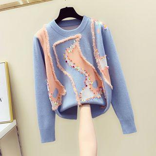 Sequined-detail Fringed Jacquard Sweater