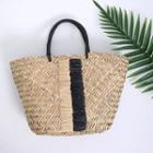 Contrast-trim Woven Tote Bag Beige - One Size