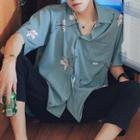 Flower Print Pocket Detail Short-sleeve Shirt