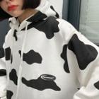 Cow Print Drawstring Hoodie