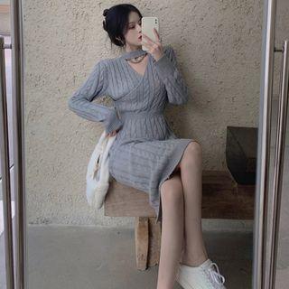 Long-sleeve Cable Knit Sheath Dress