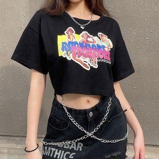 Printed Chain Short-sleeve Crop Top