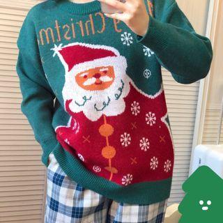 Christmas Themed Sweater / Plaid Wide Leg Pants