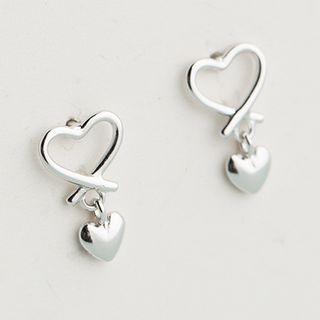 925 Sterling Silver Heart Stud Earring 1 Pair - S925 Silver - Silver - One Size