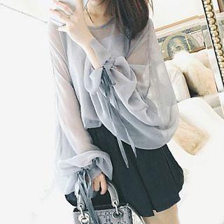 Set: Balloon Sleeve Chiffon Blouse + Camisole
