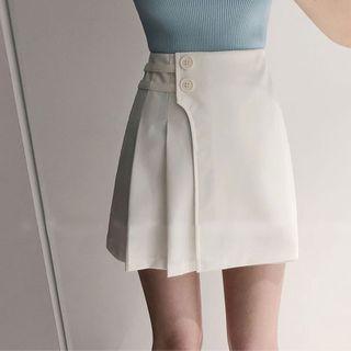 High-waist Pleated Plain Skirt