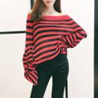 Stripe Off-shoulder Long-sleeve Knit Sweater