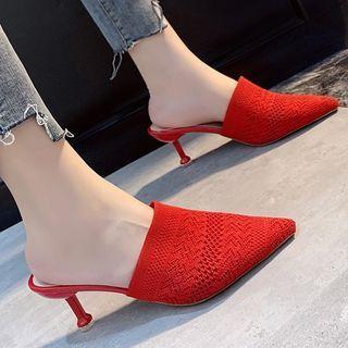 Pointed Knit Kitten Heel Mules
