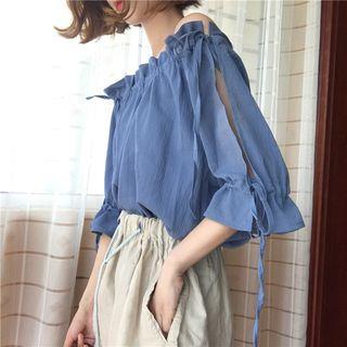 Plain Off-shoulder Chiffon Blouse