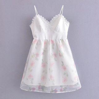Spaghetti Strap Floral Lace Trim Mini Corset Dress