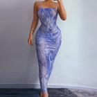 Wave Print Strappy Maxi Bodycon Dress