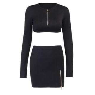 Set: Cropped Long-sleeve T-shirt + Pencil Skirt