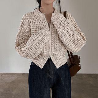 Round Neck Zip-up Cropped Cardigan