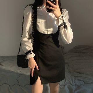 Bow Detail Shirt / Mini Overall Dress