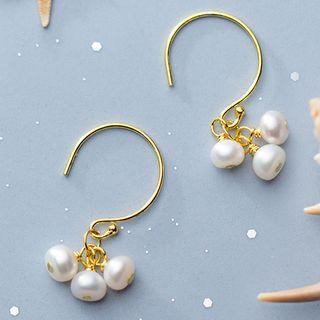 925 Sterling Silver Faux Pearl Dangle Earring S925 Silver - 1 Pair - Gold - One Size