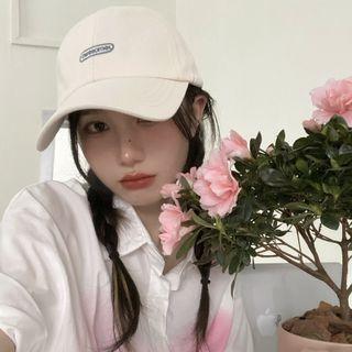 Lettering Applique Baseball Cap Beige - One Size