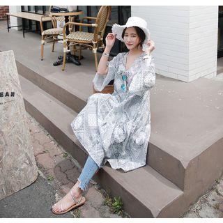 Tie-front Pattern Cotton Long Dress