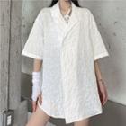 Elbow-sleeve Double-breasted Floral Blazer