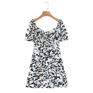 Puff-sleeve Print Mini A-line Dress