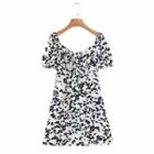 Puff-sleeve Print Mini A-line Dress