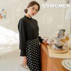 Lettuce-edge Puff-sleeve Ribbed Top