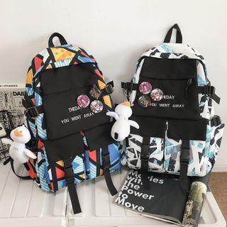 Buckle Lettering Nylon Backpack / Bag Charm / Set