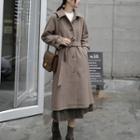 Long Tie-waist Buttoned Coat