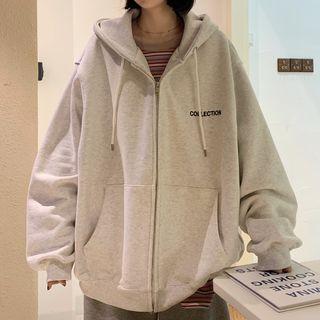 Striped Ribbed Long-sleeve T-shirt / Letter Embroidered Zip Hoodie