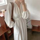 Shirred-trim Dotted Robe Dress