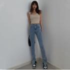 Details Side-slit Boot-cut Jeans