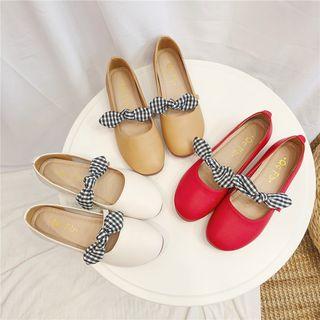 Plaid Bow Faux Leather Flats