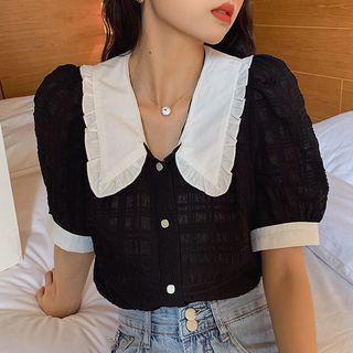 Peter Pan Collar Panel Plain Blouse