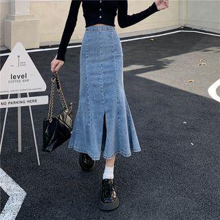 High Waist Mermaid Slit Denim Skirt