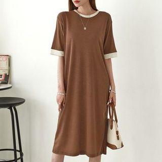 Ringer Linen Blend Midi T-shirt Dress