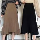 Plain A-line High-waist Midi Skirt