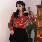 Long-sleeve Pattern Printed Shirt Red - One Size
