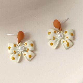 Polka Dot Bow Alloy Dangle Earring 1 Pair - C-142 - White - One Size