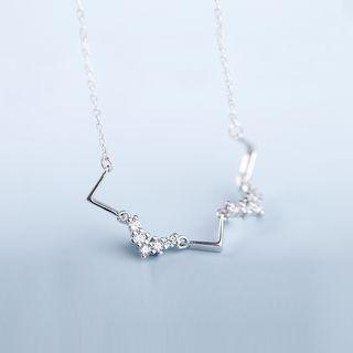 925 Sterling Silver Rhinestone Zigzag Necklace 1 Pc - Silver - One Size