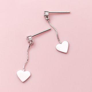925 Sterling Silver Rhinestone Heart Dangle Earring S925 Silver - Silver - One Size
