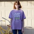 Round-neck Letter-printed T-shirt Lavender - One Size