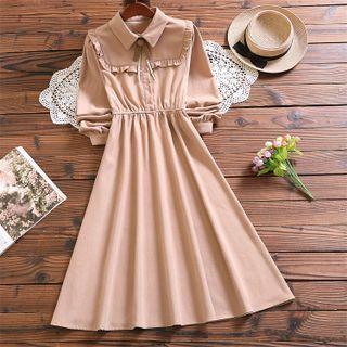 Long Sleeve Frilled A-line Dress