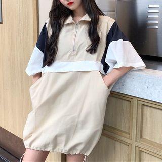 Color Block Zip Detail Pullover Dress