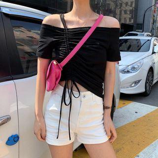 Off-shoulder Drawstring Cropped T-shirt