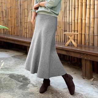 Wool Blend Maxi Skirt Gray - One Size