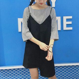 Set: 3/4-sleeve Pinstriped Top + Strappy A-line Dress