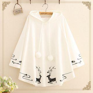 Pompom-detail Deer Print Cape Top
