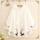 Pompom-detail Deer Print Cape Top